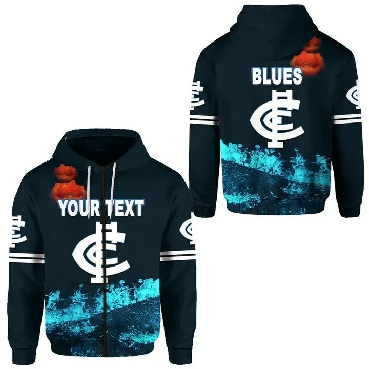 Afl Carlton Blues Custom Name Original Style Navy Blue Zip Up Hoodie