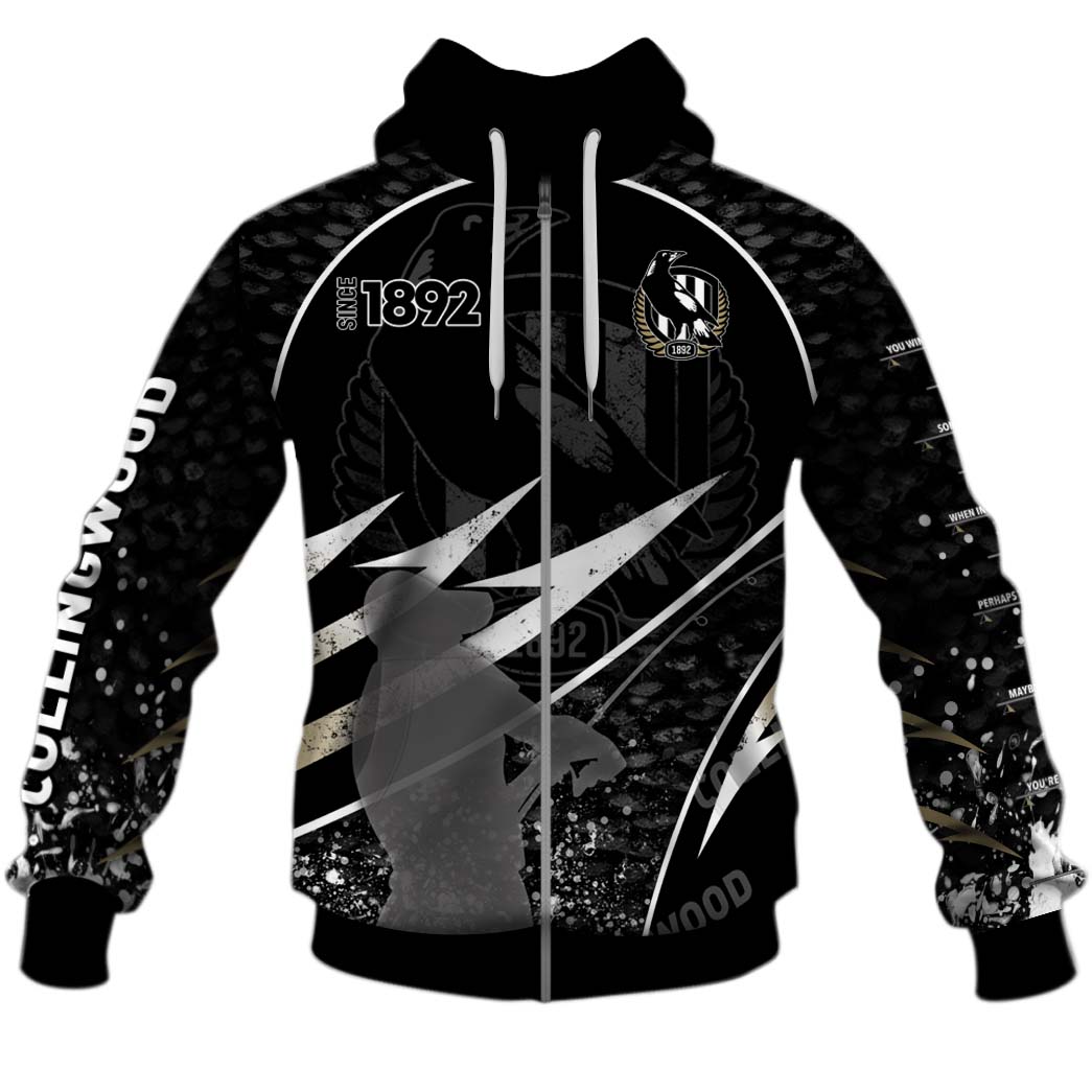 Afl Collingwood Magpies Custom Name Number Fishing Zip Up Hoodie