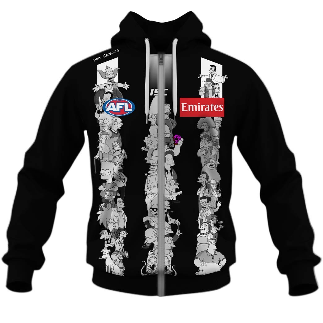 Afl Collingwood Magpies Custom Name Number The Simpsons Guernsey Zip Up Hoodie
