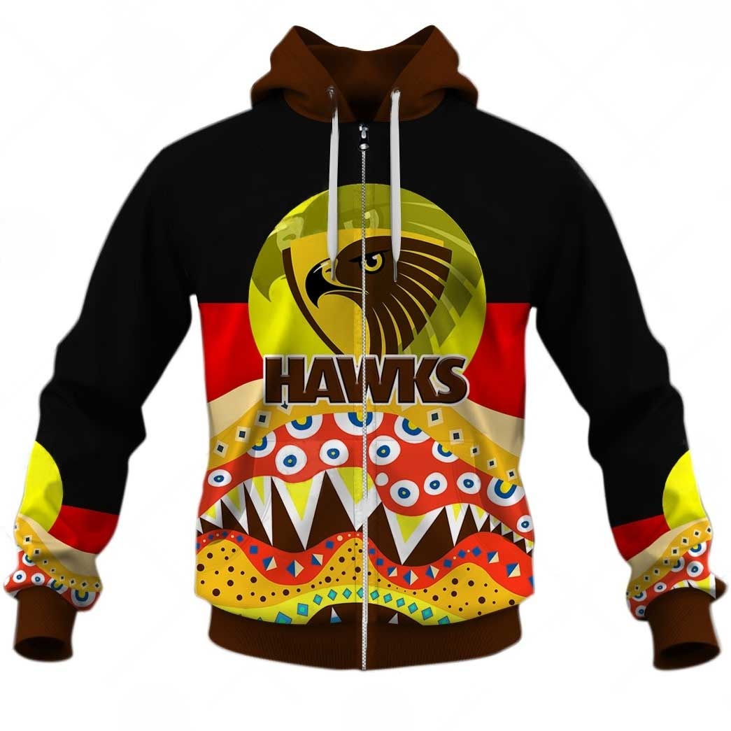 Afl Hawthorn Hawks Dinky Di Lover Aboriginal Flag X Indigenous Zip Up Hoodie