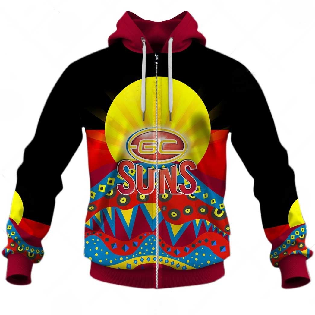 Afl Gold Coast Suns Dinky Di Lover Aboriginal Flag X Indigenous Zip Up Hoodie