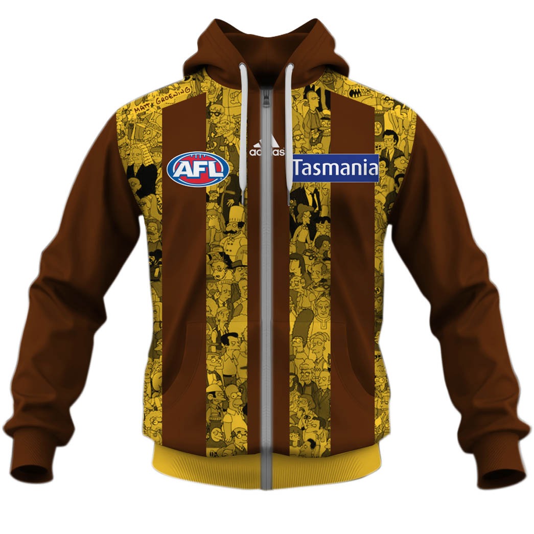 Afl Hawthorn Hawks Custom Name Number The Simpsons Guernsey Zip Up Hoodie