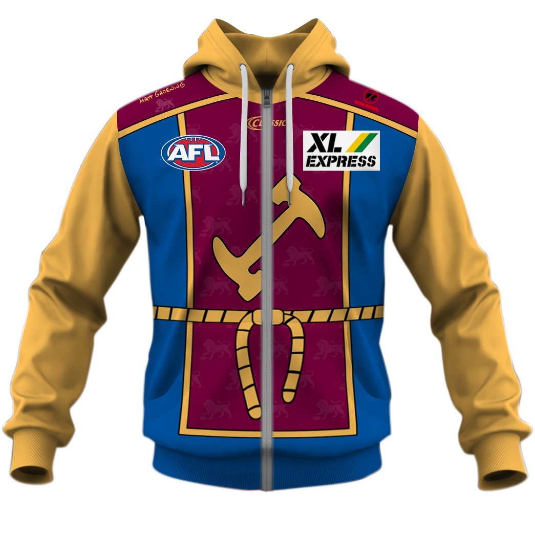 Afl Brisbane Lions Custom Name Number The Simpsons Guernsey Zip Up Hoodie