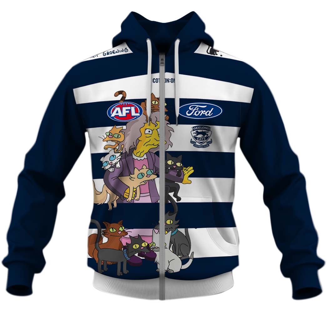 Afl Geelong Cats Custom Name Number The Simpsons Guernsey Zip Up Hoodie