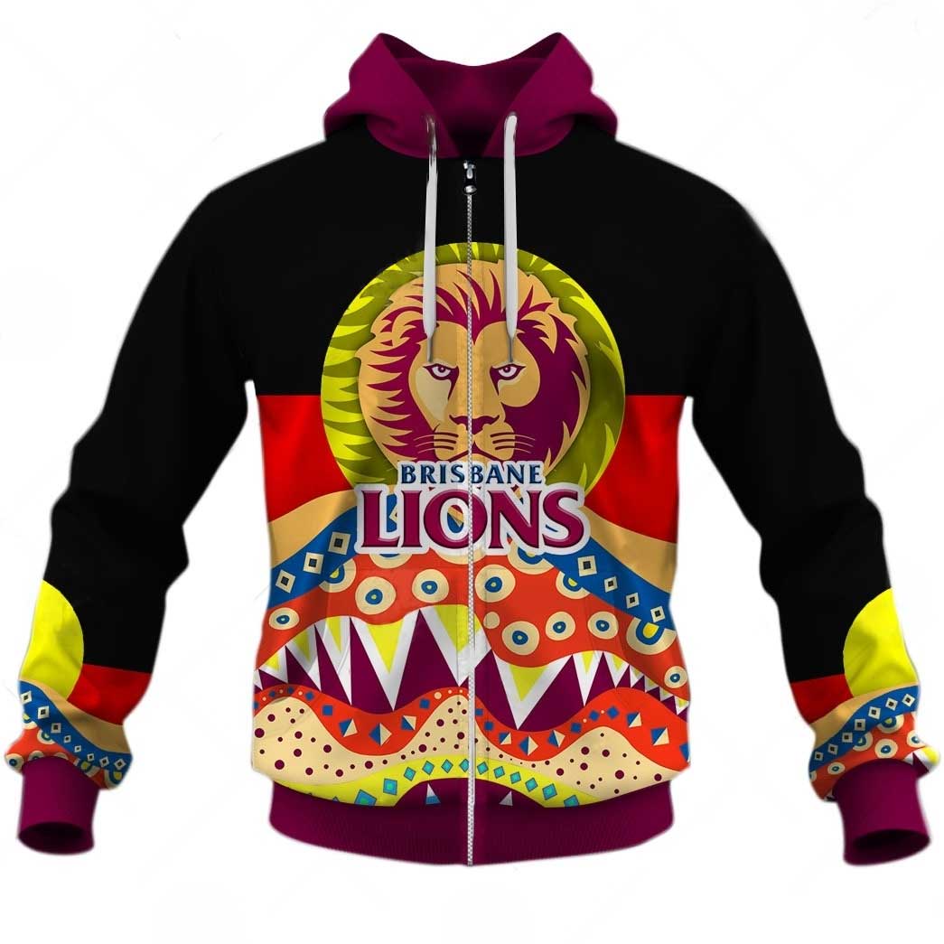 Afl Brisbane Lions Dinky Di Lover Aboriginal Flag X Indigenous Zip Up Hoodie