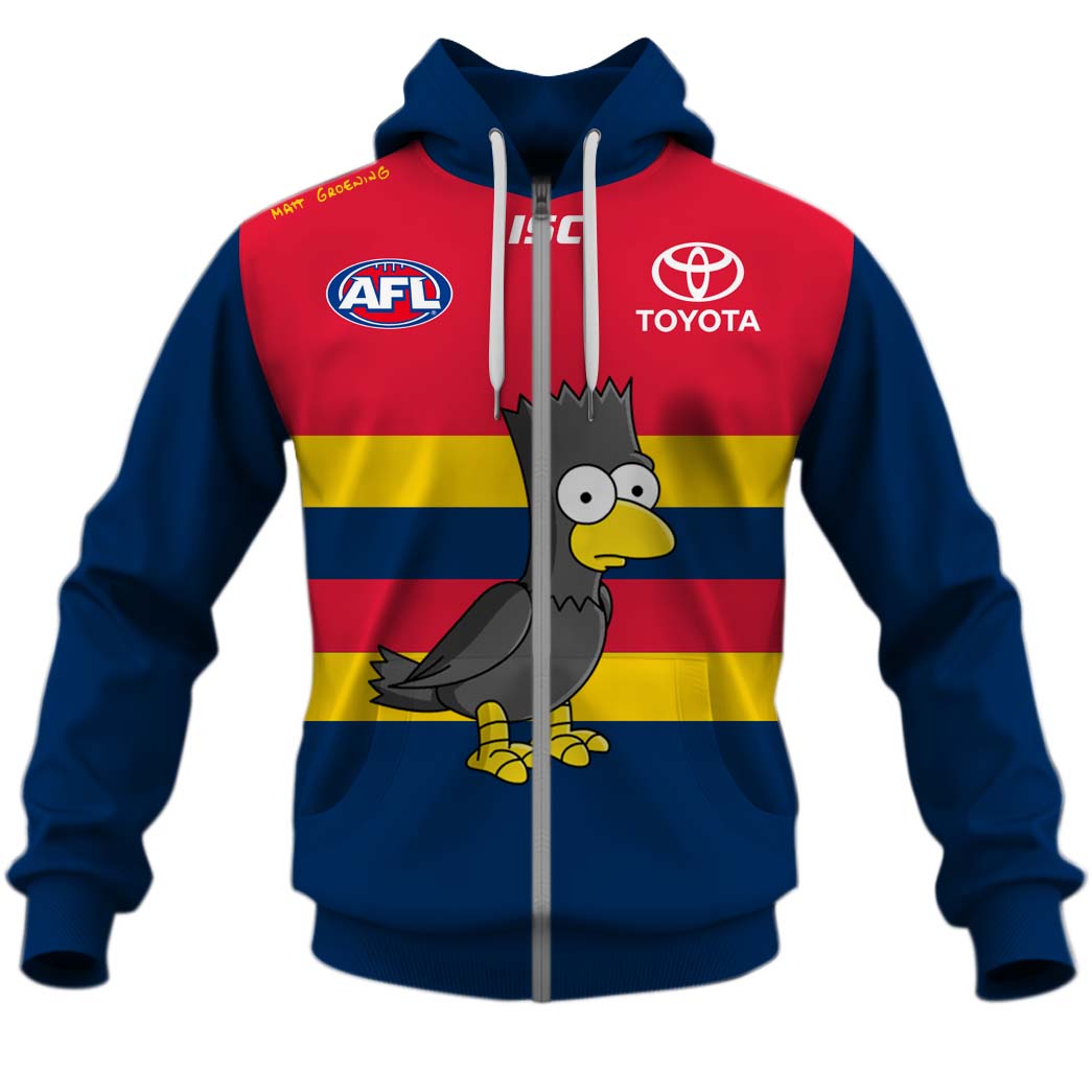 Afl Adelaide Crows Custom Name Number The Simpsons Guernsey Zip Up Hoodie