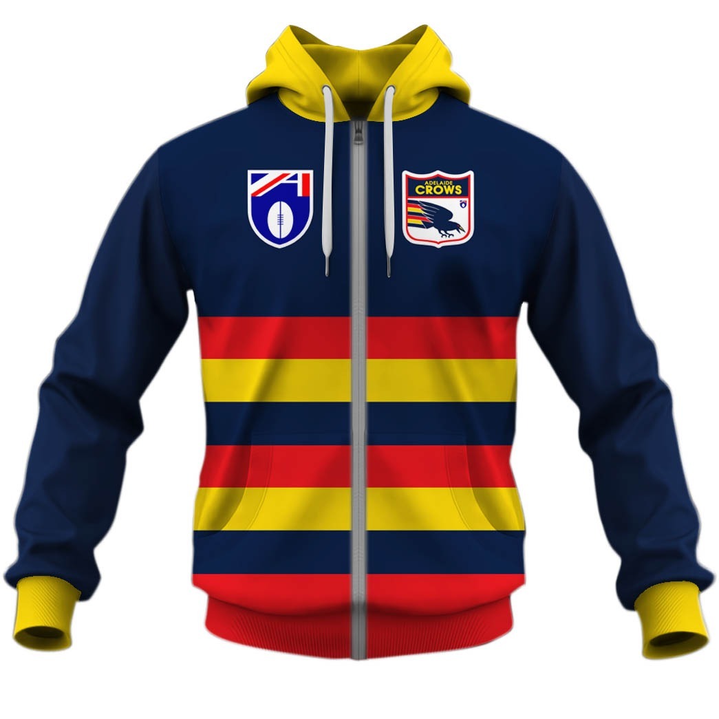 Afl Adelaide Crows Custom Name Number Vintage Retro Guernsey 90S Zip Up Hoodie