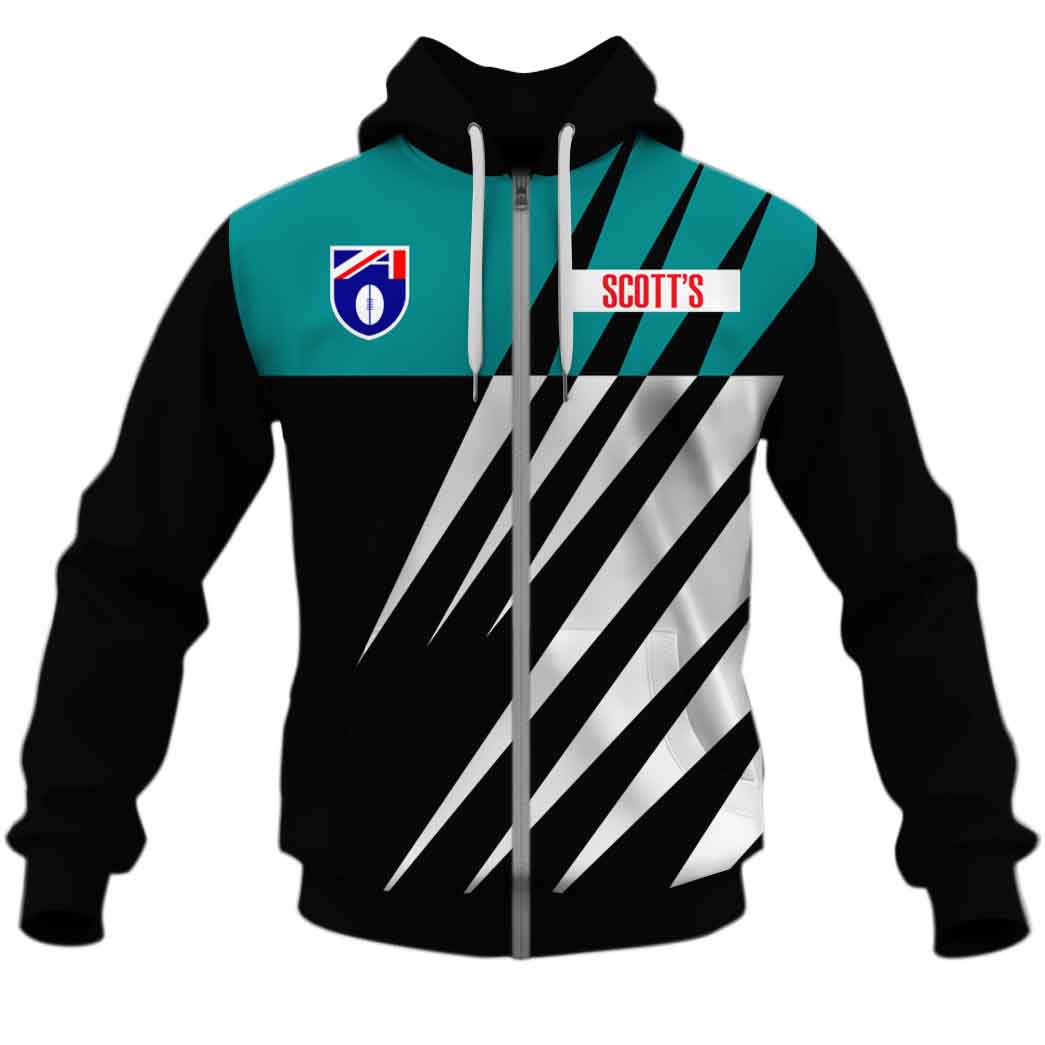 Afl Port Adelaide Custom Name Number 1997 Vintage Home Guernsey Zip Up Hoodie