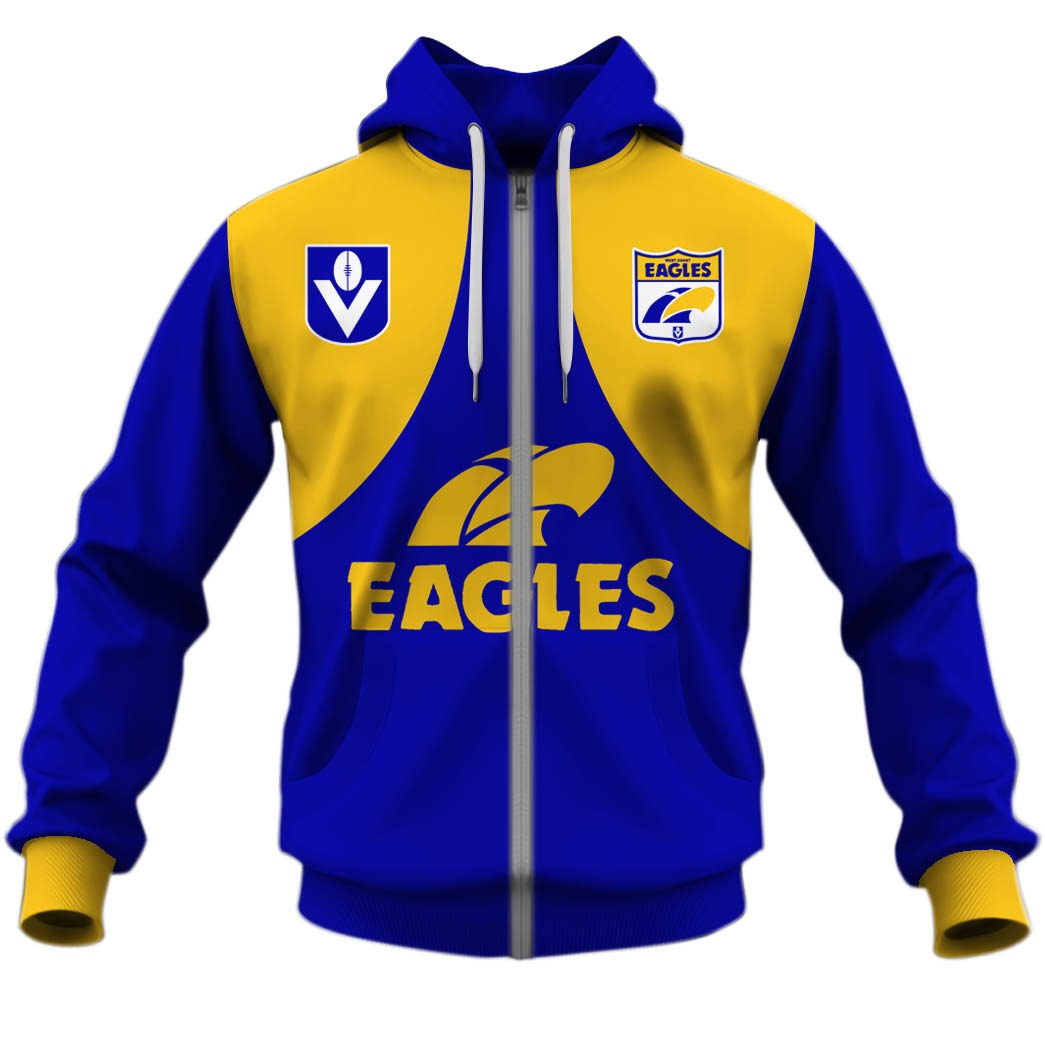 Afl West Coast Eagles Custom Name Number Vintage Retro Guernsey Zip Up Hoodie