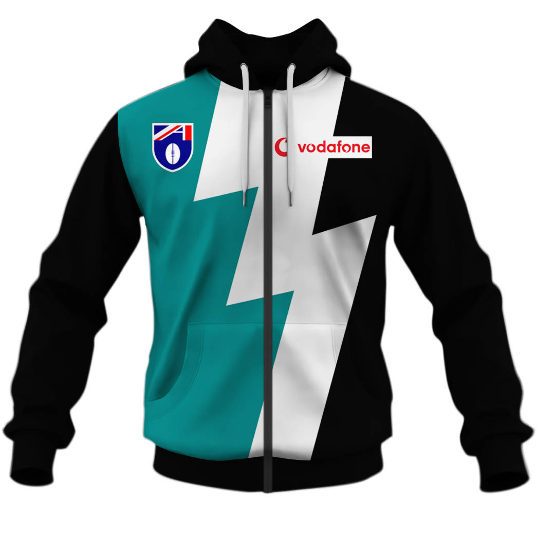 Afl Port Adelaide Custom Name Number 1950 Vintage Home Guerney Zip Up Hoodie