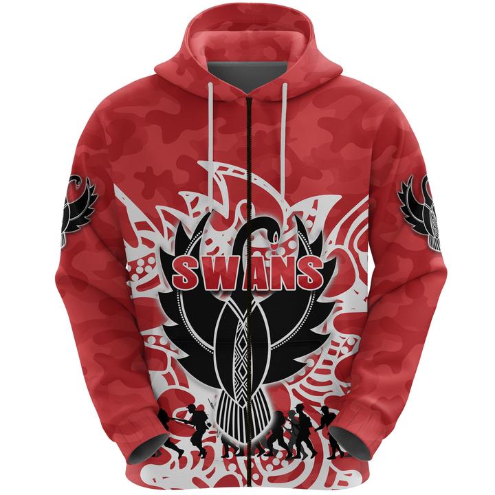 Afl Sydney Swans Anzac Day Simple Indigenous Zip Up Hoodie