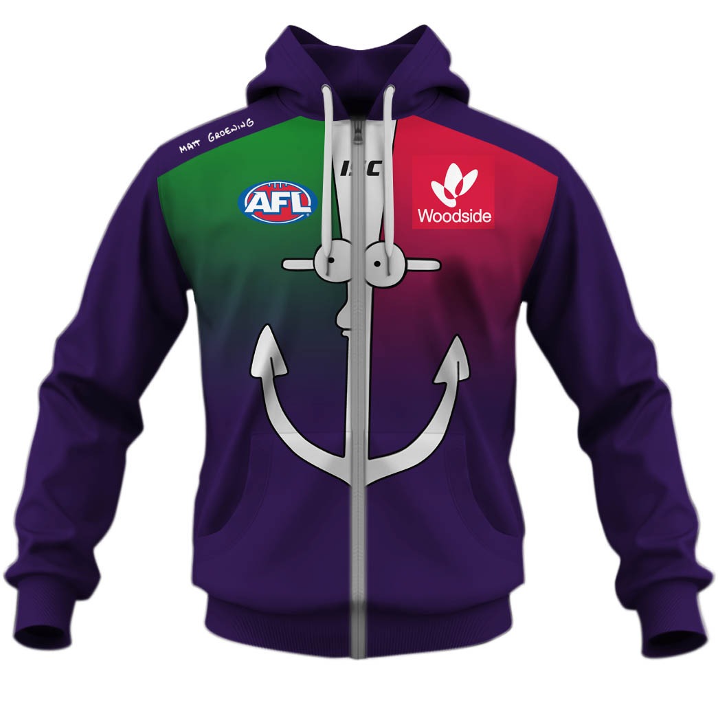 Afl Fremantle Dockers Custom Name Number The Simpsons Guernsey Zip Up Hoodie