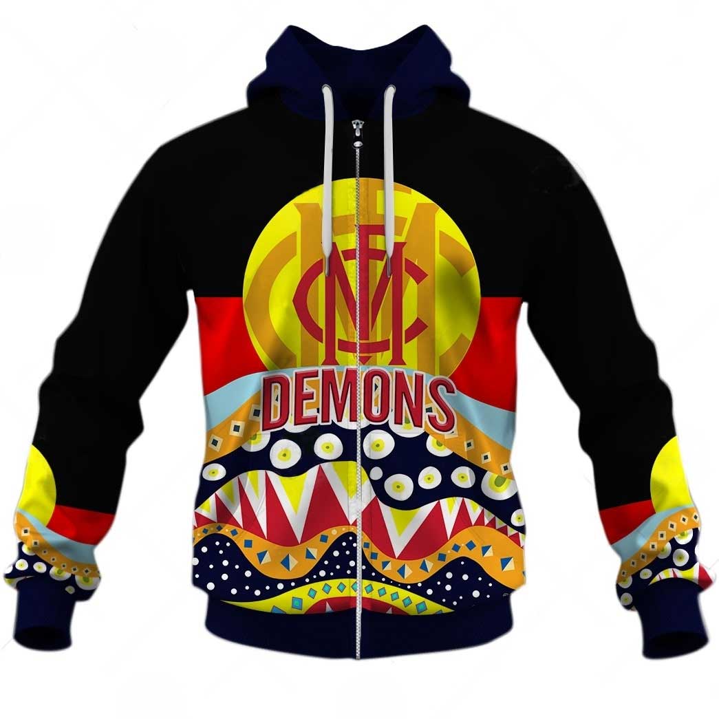 Afl Melbourne Demons Dinky Di Lover Aboriginal Flag X Indigenous Zip Up Hoodie