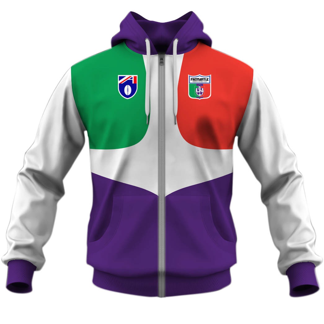 Afl Fremantle Dockers Custom Name Number Vintage Retro Guernsey 90S Zip Up Hoodie