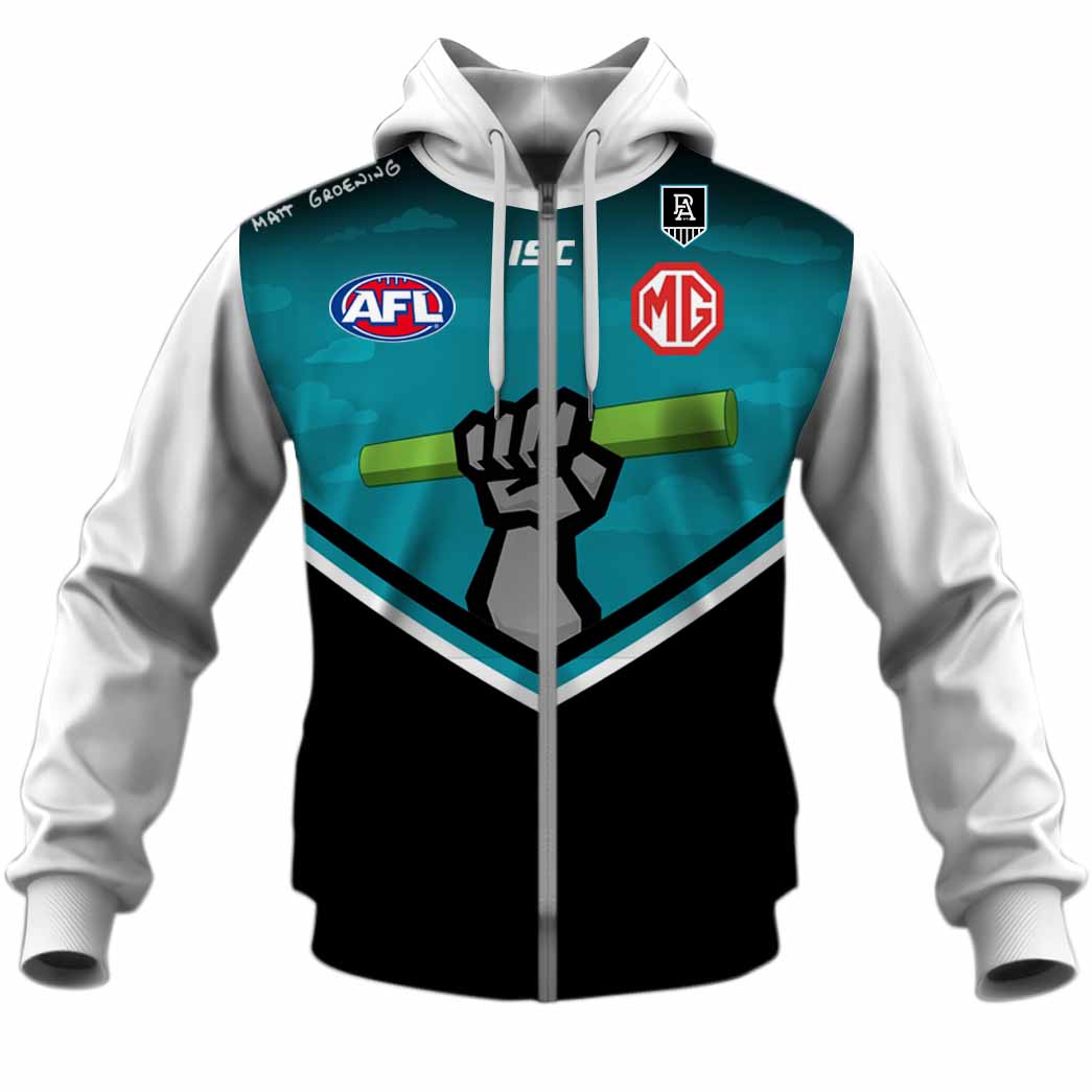 Afl Port Adelaide Custom Name Number The Simpson Guernsey Zip Up Hoodie