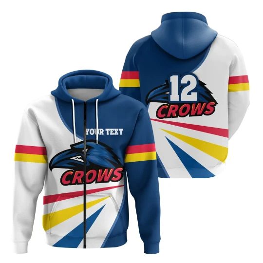 Afl Adelaide Crows Custom Name Number Sport Style Zip Up Hoodie