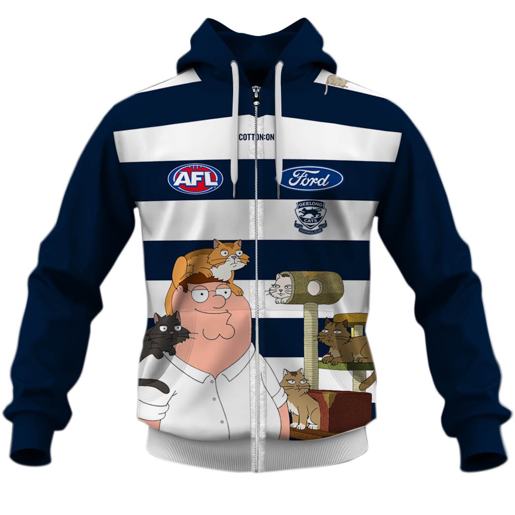 Afl Geelong Cats Custom Name Number Family Guy Zip Up Hoodie