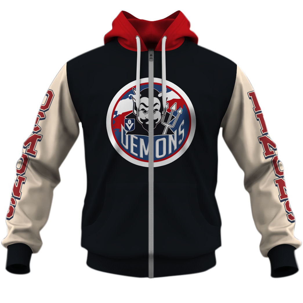 Afl Melbourne Demons Custom Name Number Vintage Retro Zip Up Hoodie