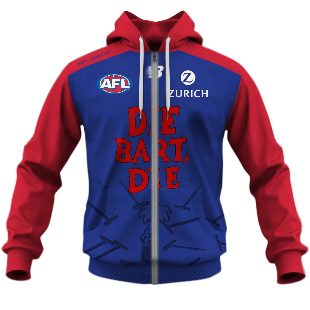 Afl Melbourne Demons Custom Name Number The Simpsons Guernsey Zip Up Hoodie