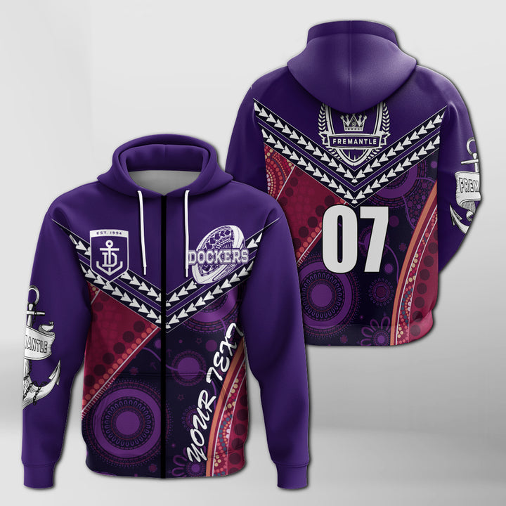 Afl Fremantle Dockers Purple Custom Text Zip Up Hoodie