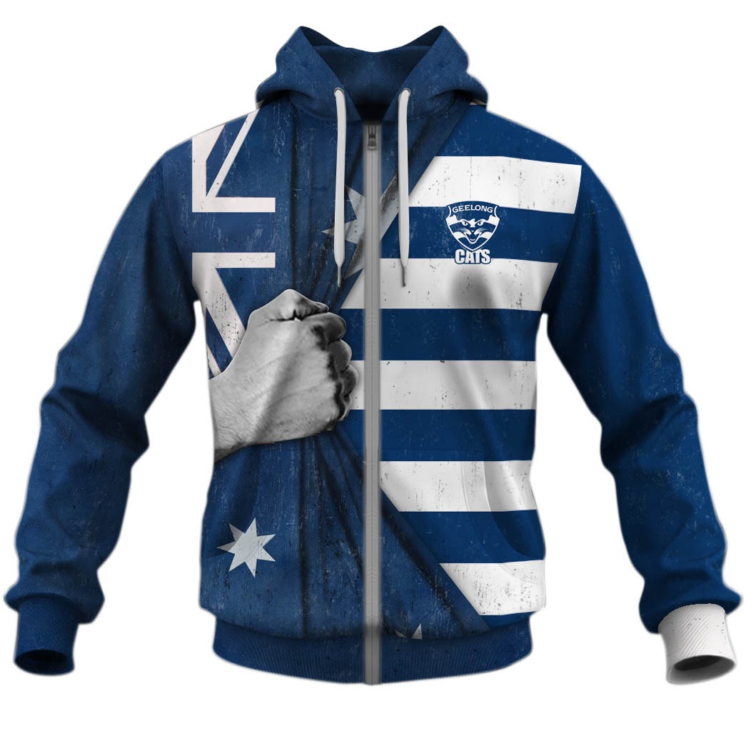 Afl Geelong Cats Custom Name Number Australia Flag 2020 Guernsey Zip Up Hoodie