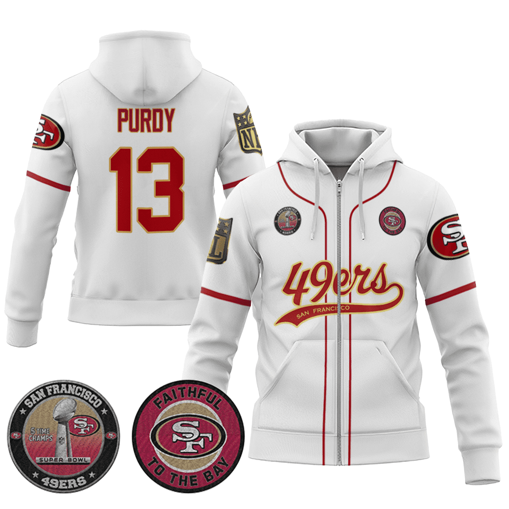 Brock Purdy 13 49Ers Flex Base Gold Zip Hoodie White