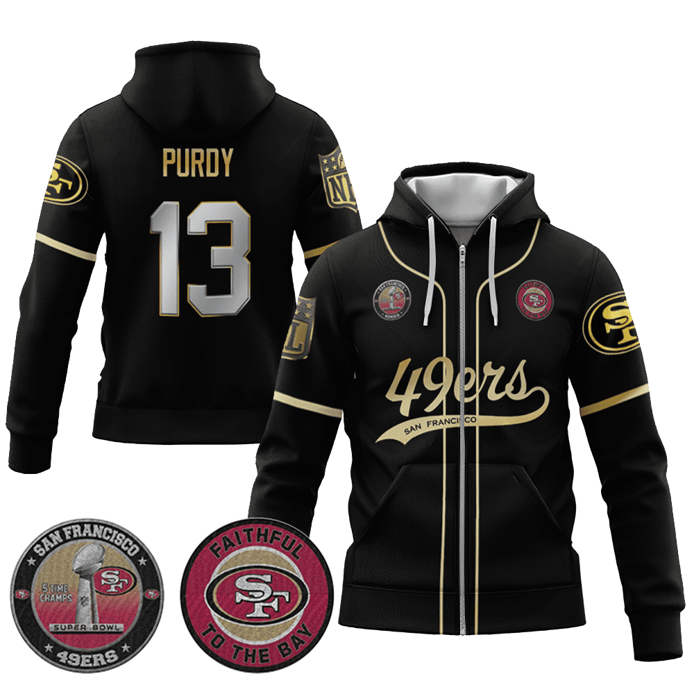 Brock Purdy 13 49Ers Flex Base Gold Zip Hoodie Black Limited