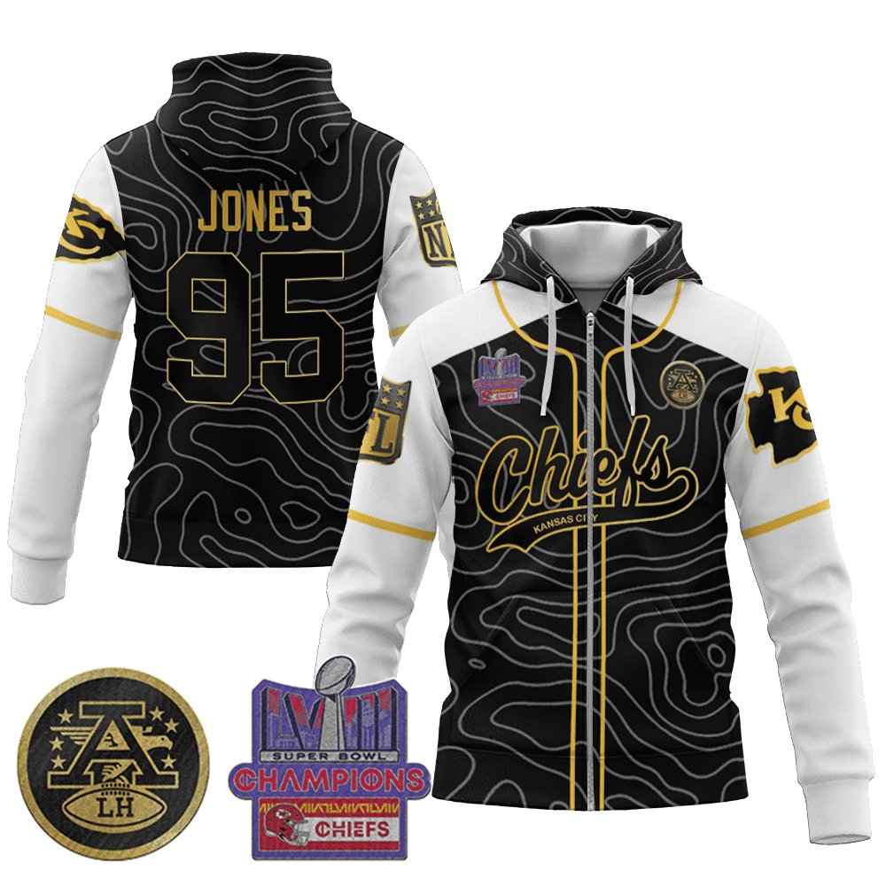 Chris Jones 95 Kansas City Chiefs Super Bowl Lviii Champion Black Gold Zip Hoodie