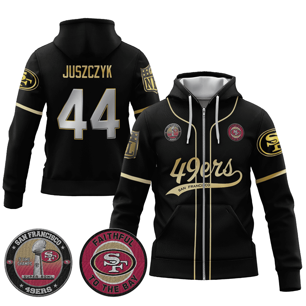 Kyle Juszczyk 44 49Ers Flex Base Gold Zip Hoodie Black Limited