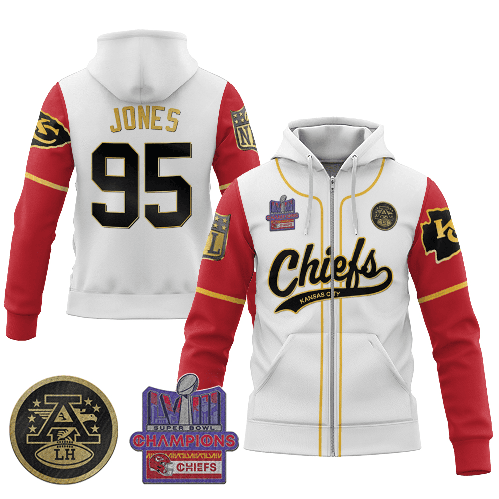 Chris Jones 95 Chiefs Super Bowl Lviii Champion Classic Color Zip Hoodie