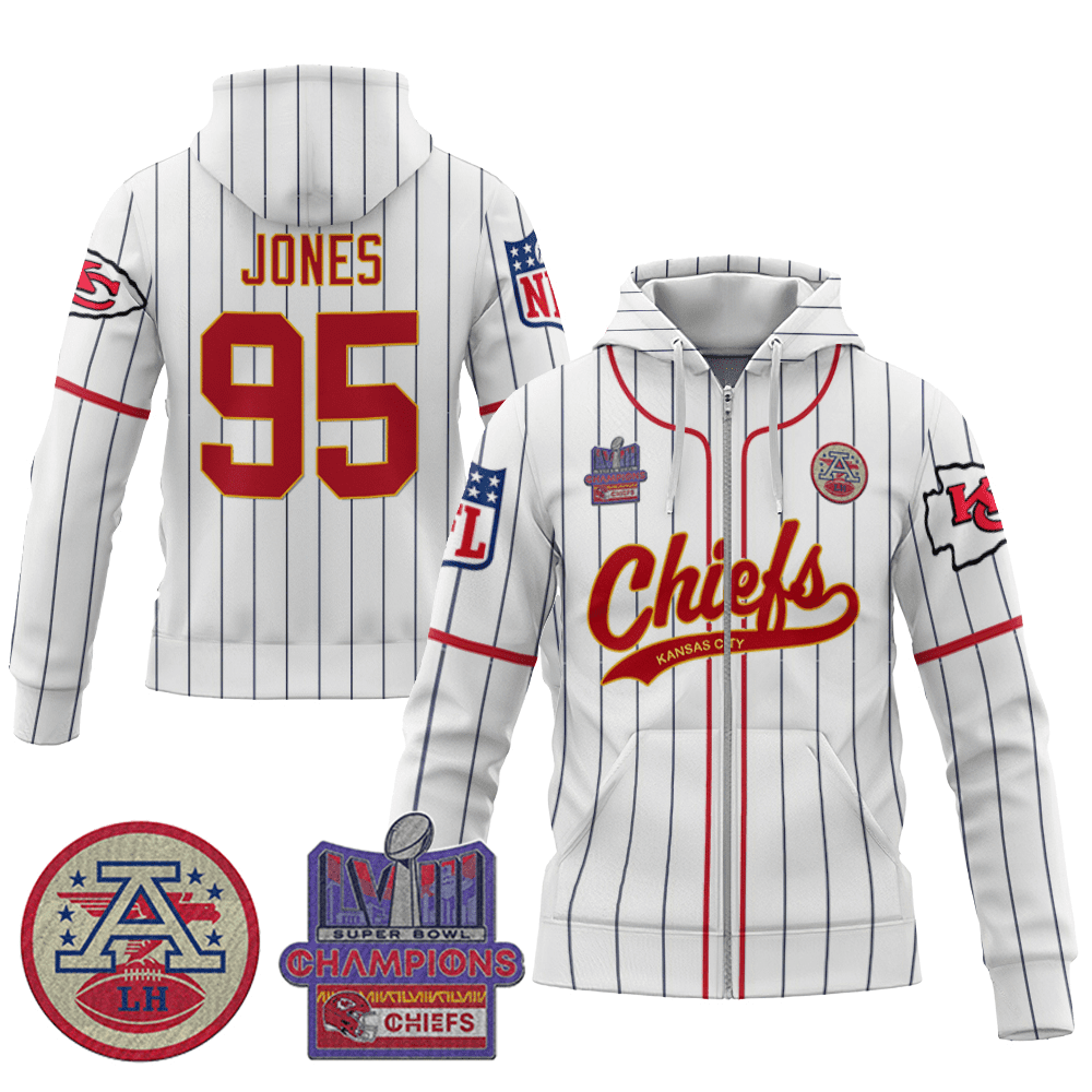 Chris Jones 95 Kansas City Chiefs Super Bowl Lviii Champion Zip Hoodie