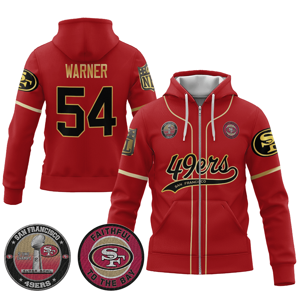 Fred Warner 54 49Ers Flex Base Gold Zip Hoodie Black Red