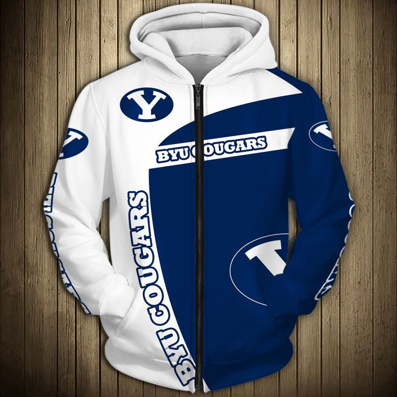 Brigham Young Cougars Zip Up Hoodie 3D For Men Women