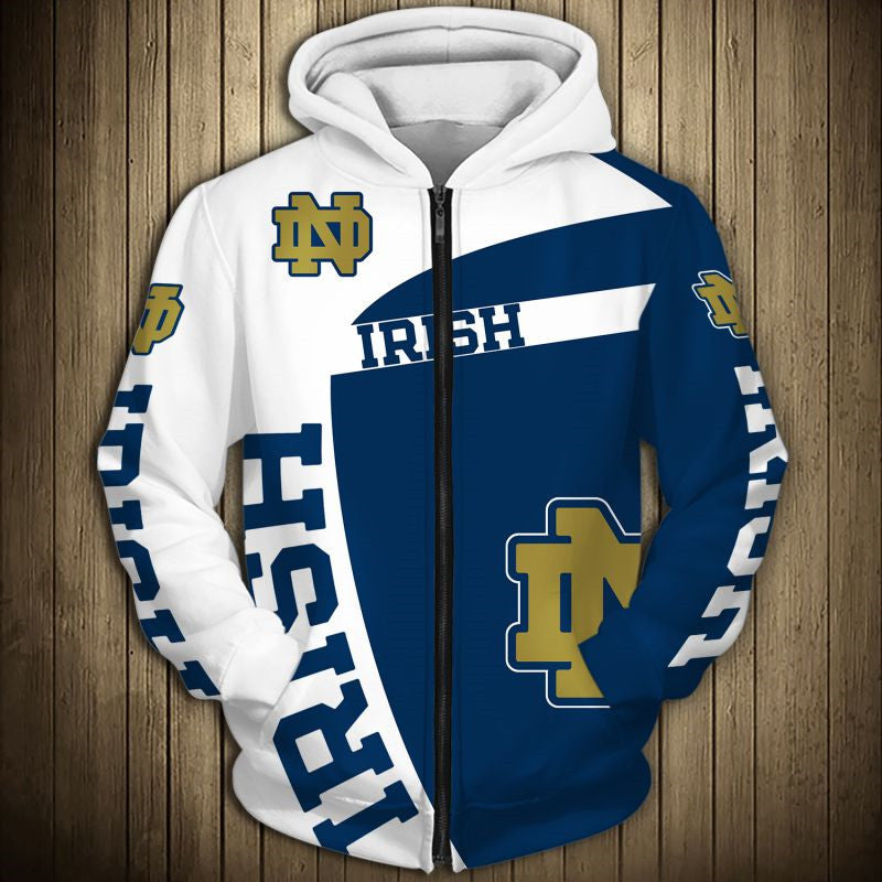 Notre Dame Fighting Irish Zip Up Hoodie 3D For Men Women