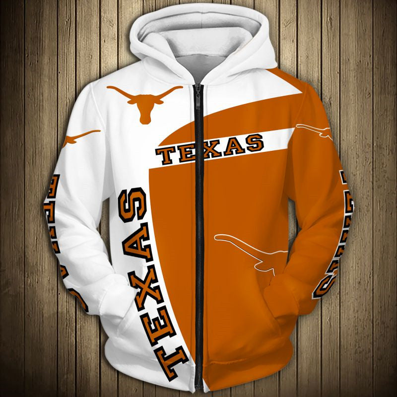Texas Longhorns Zip Up Hoodie 3D For Men Women