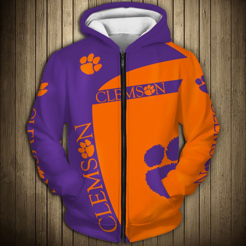 Clemson Tigers Zip Up Hoodie 3D For Men Women