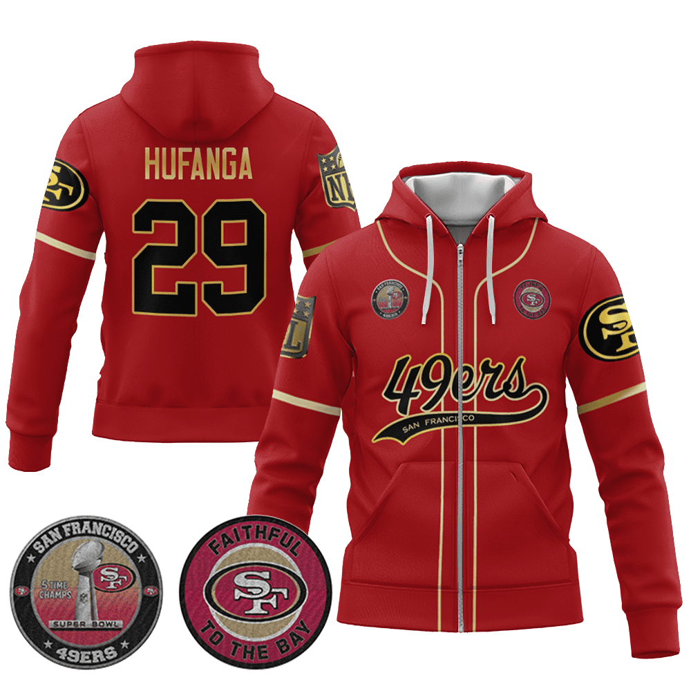 Talanoa Hufanga 29 49Ers Flex Base Gold Zip Hoodie Black Red