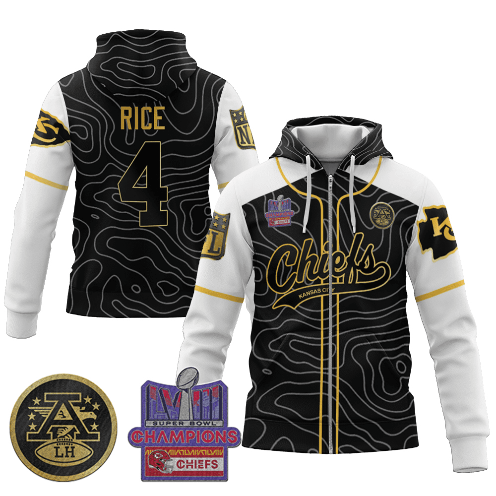 Rashee Rice 4 Kansas City Chiefs Super Bowl Lviii Champion Black Gold Zip Hoodie