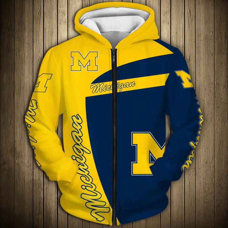 Michigan Wolverines Zip Up Hoodie 3D For Men Women