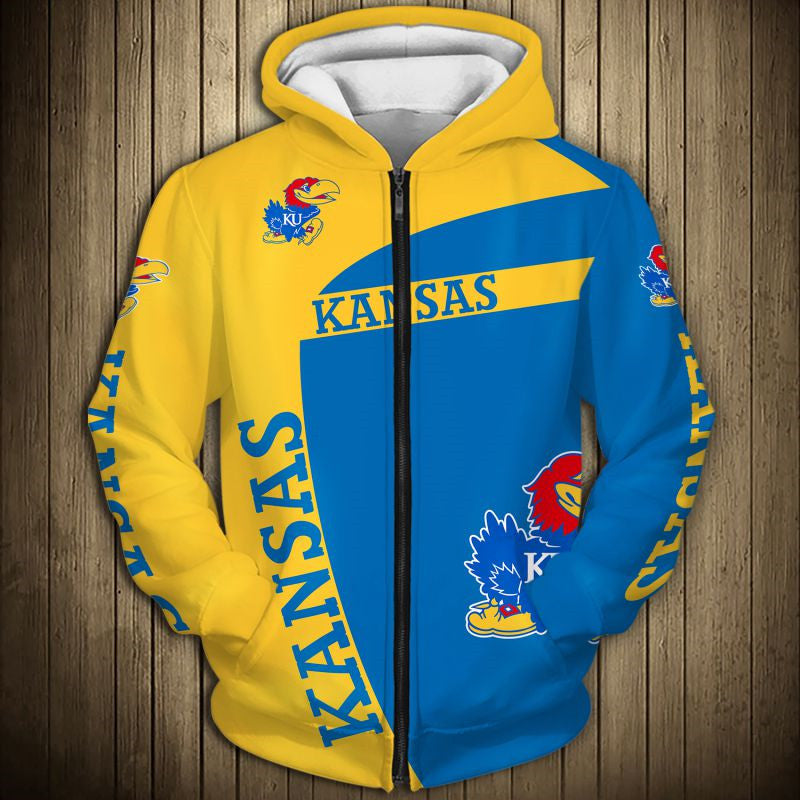 Kansas Jayhawks Zip Up Hoodie 3D For Men Women