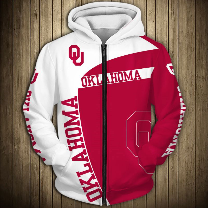 Oklahoma Sooners Zip Up Hoodie 3D For Men Women