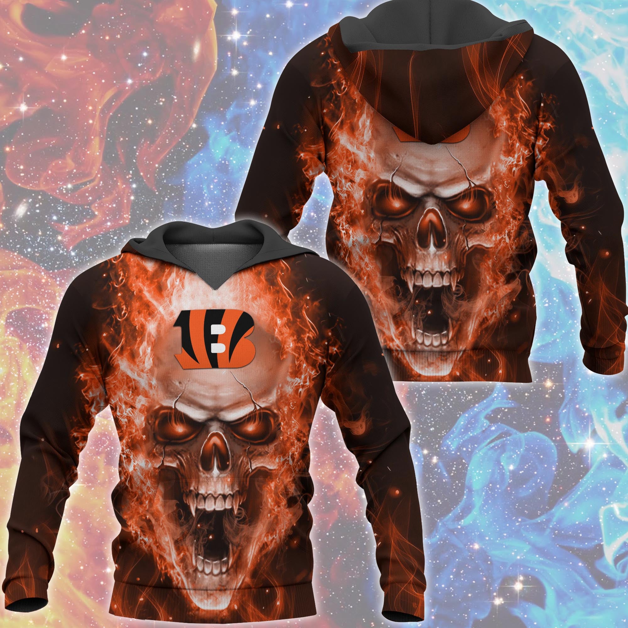 Cincinnati Bengals Skull Hoodies 3D With Zipper Pullover