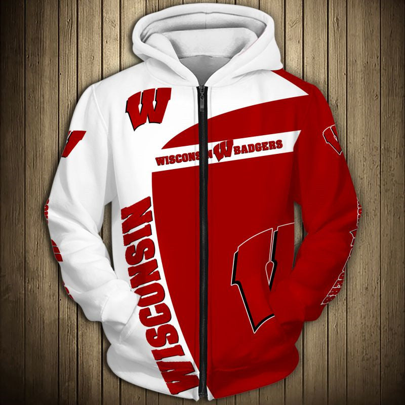 Wisconsin Badgers Zip Up Hoodie 3D For Men Women