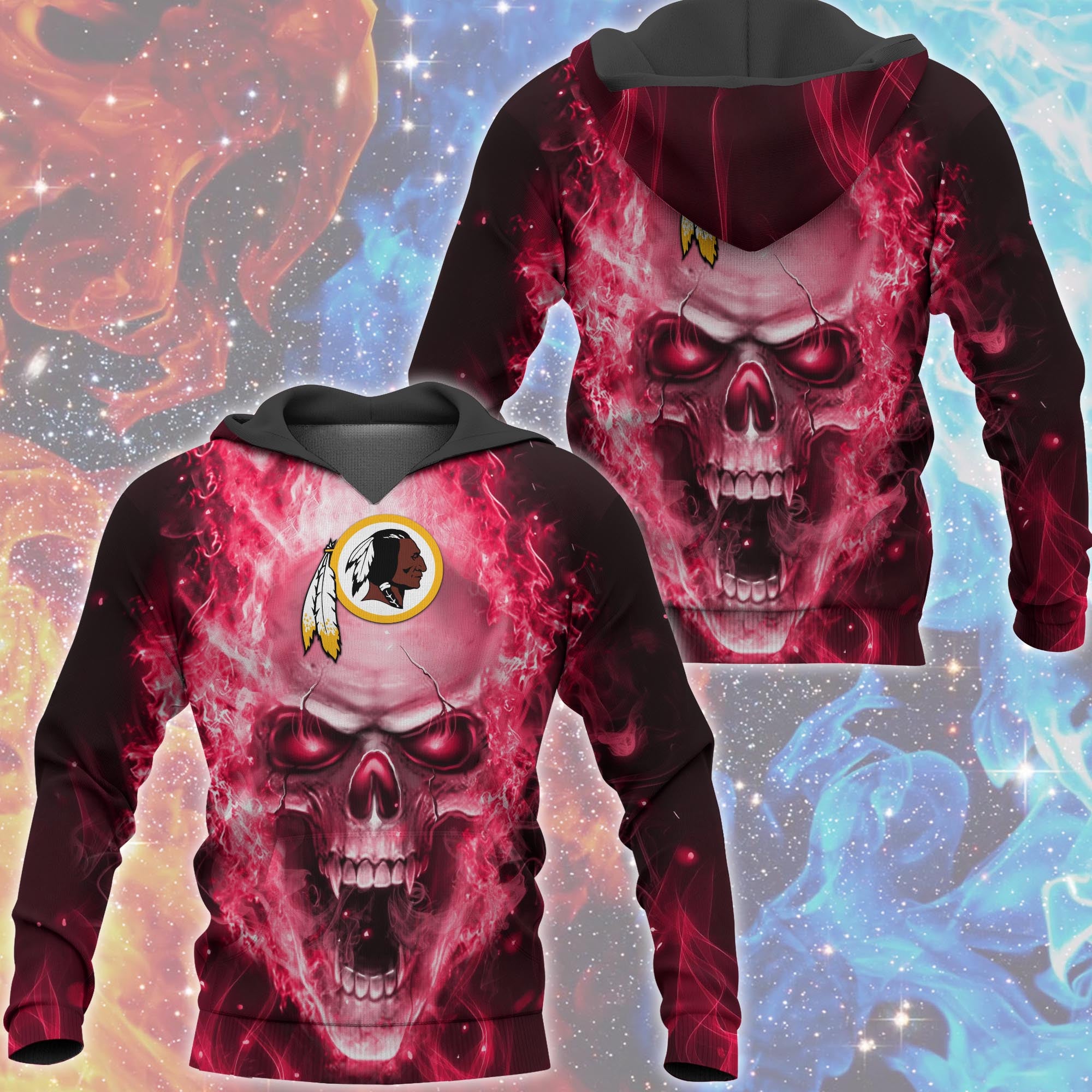 Washington Commanders Skull Hoodies 3D With Zipper Pullover