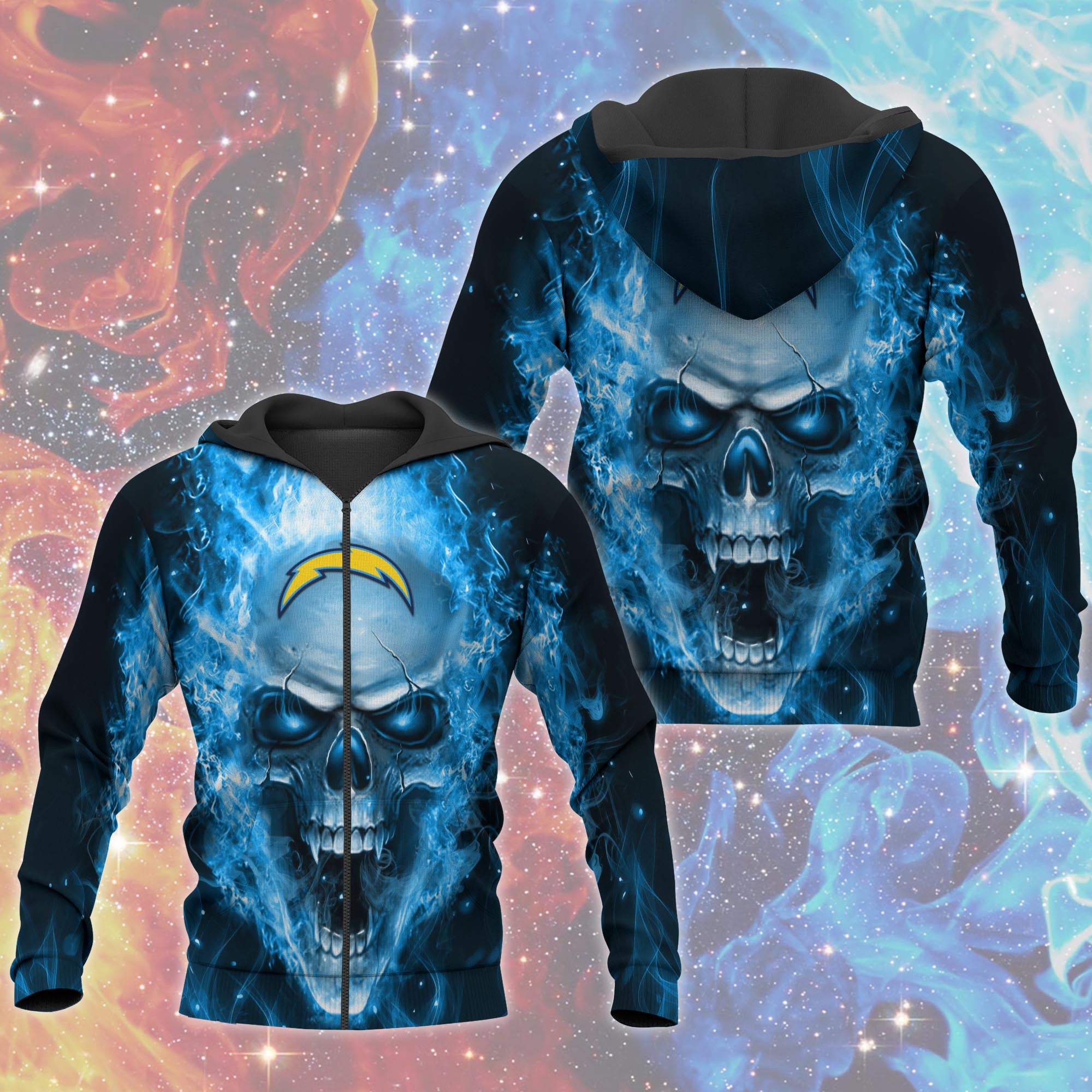 Los Angeles Chargers Skull Hoodies 3D With Zipper Pullover