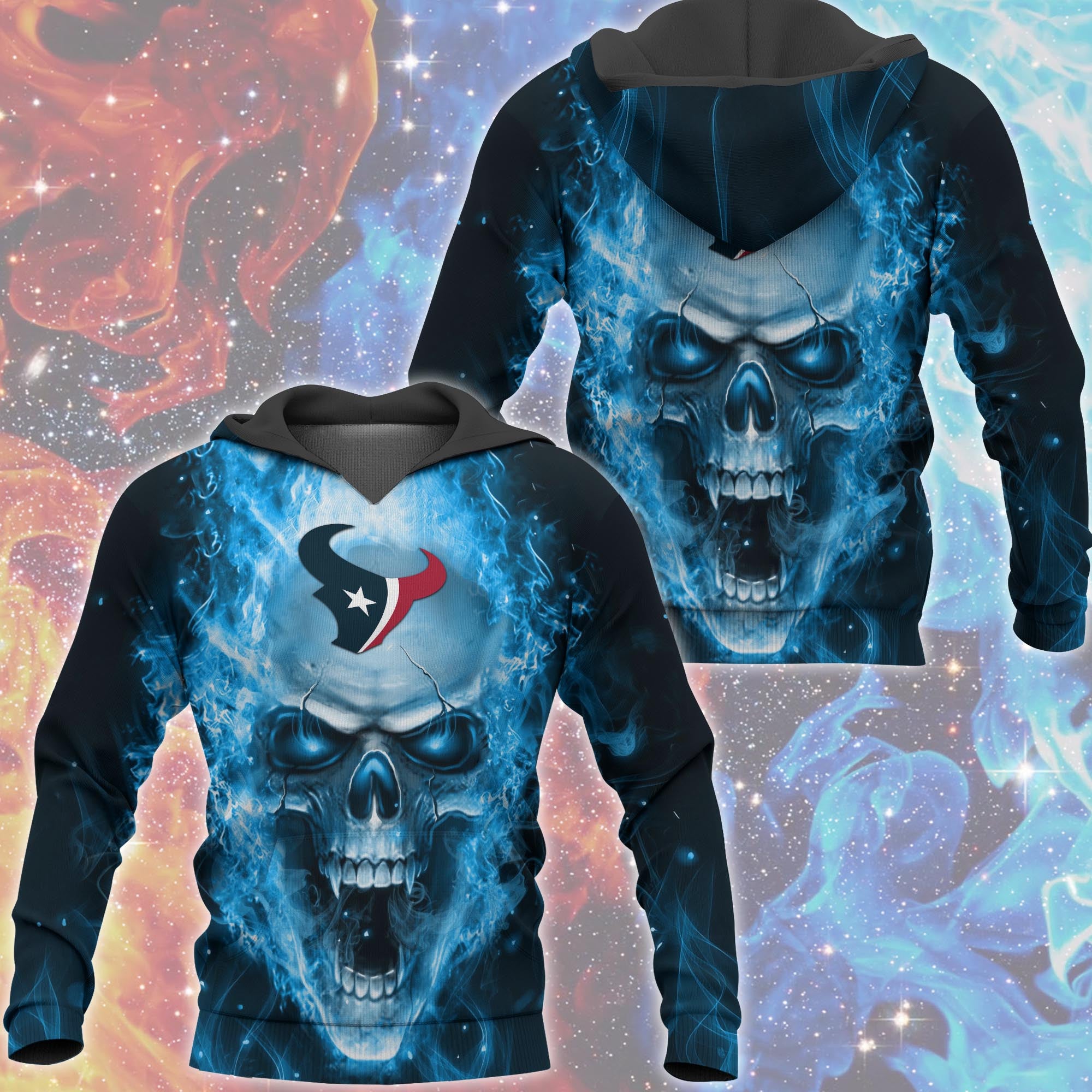 Houston Texans Skull Hoodies 3D With Zipper Pullover