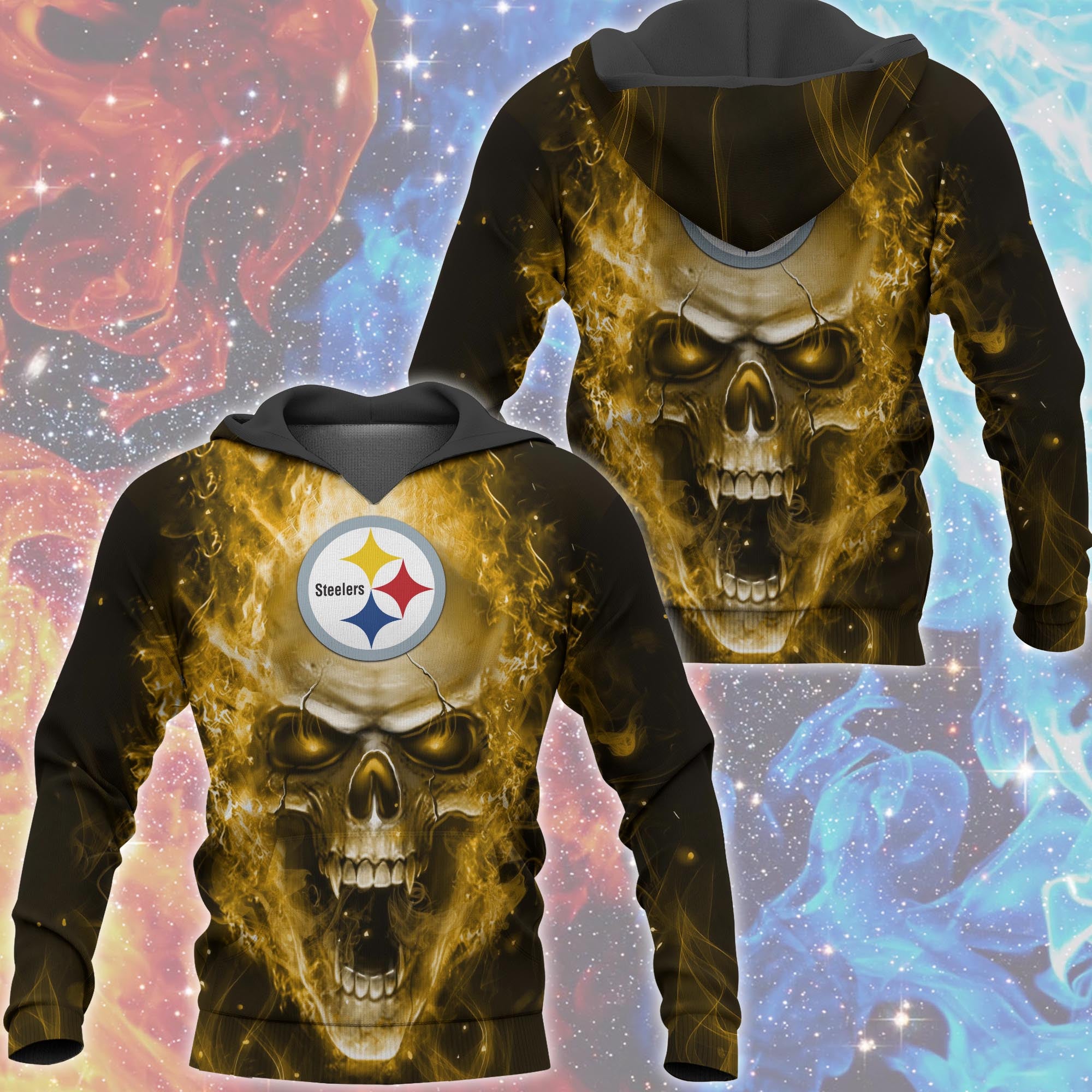 Pittsburgh Steelers Skull Hoodies 3D With Zipper Pullover