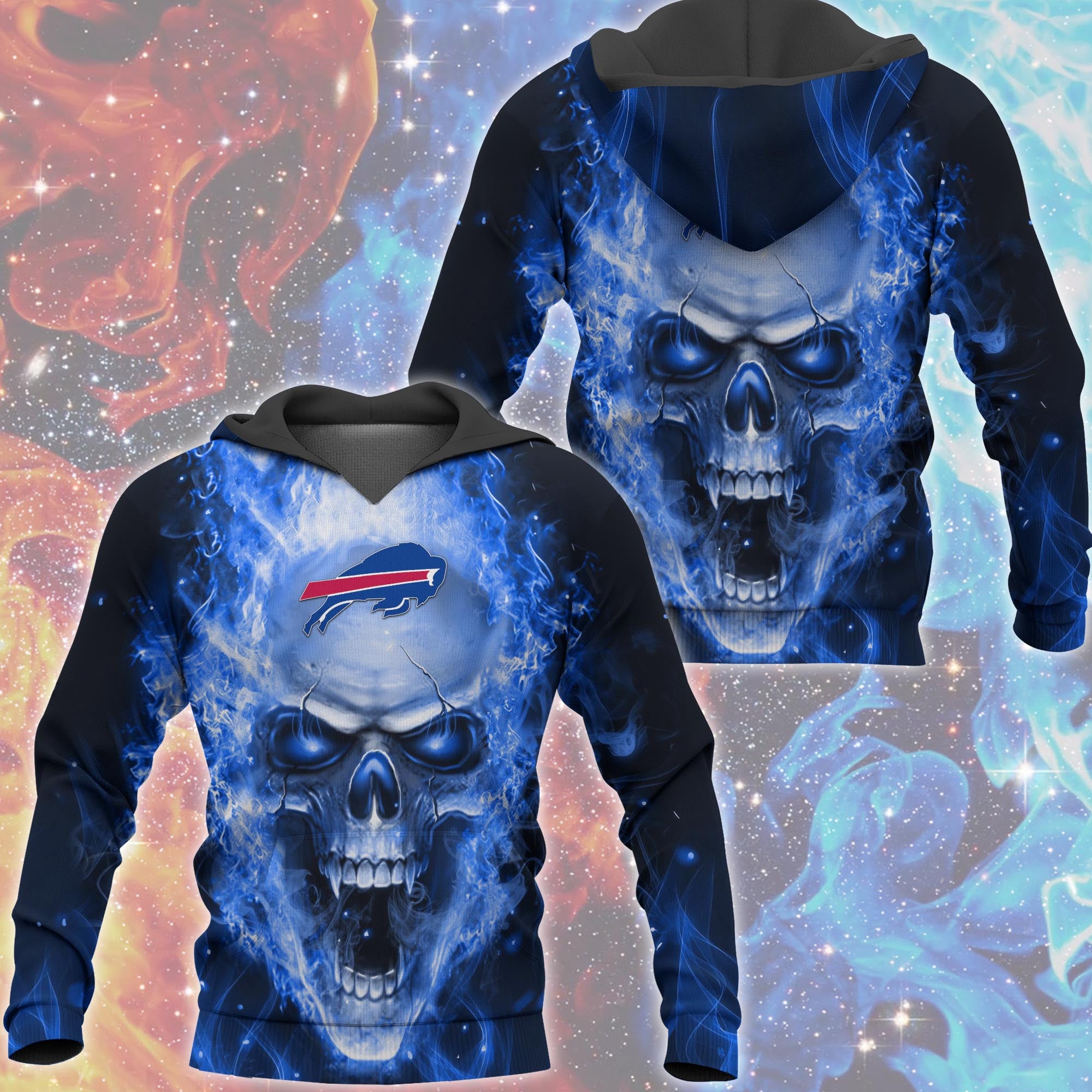 Buffalo Bills Skull Hoodies 3D With Zipper Pullover