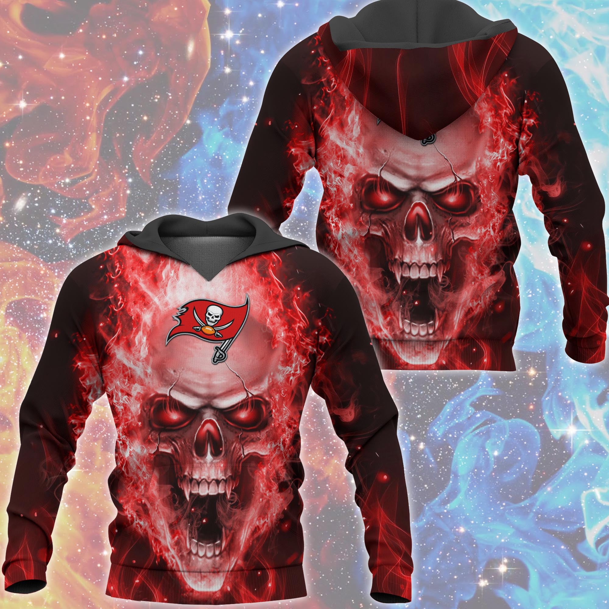 Tampa Bay Buccaneers Skull Hoodies 3D With Zipper Pullover