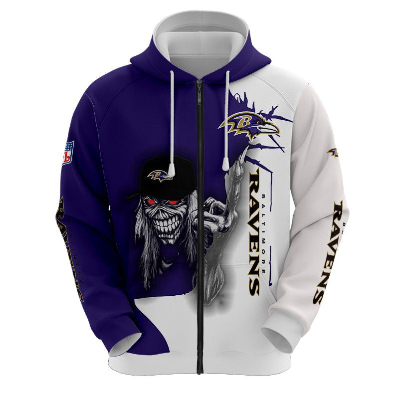 Iron Maiden Baltimore Ravens Zip Up Hoodies Pullover Hoodies